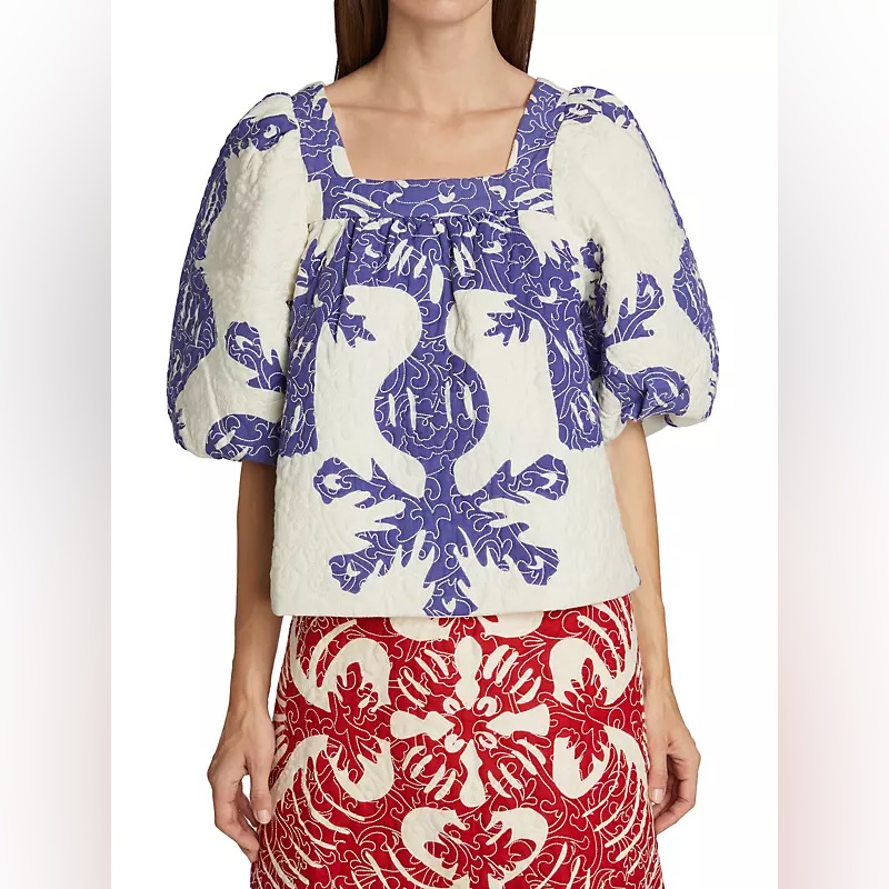 Nwt Sea New York Henrietta Quilted Printed Blouse Top